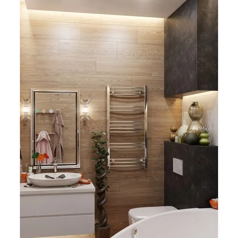 Secador de toallas eléctrico de acero inoxidable cromado mate - JULY - 300 watt - 55,5 x 60