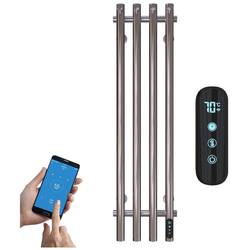 Sèche-Serviette Électrique Chrome, 100 w Chauffe-Serviettes 950 x 257 mm WiFi Intelligent Porte-Serviettes Chauffant Électrique Commande Tactile à