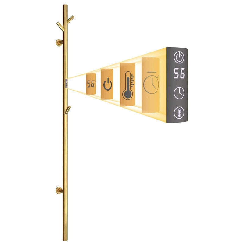 Sèche-Serviette Électrique Or, 30 w Chauffe-Serviettes 1525×65mm WiFi Intelligent Porte-Serviettes Chauffant Électrique Mural Commande Tactile à led