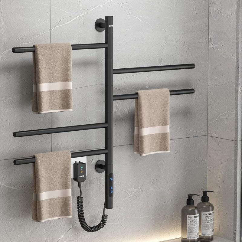 Ymyny - Seche Serviette Electrique Noir 660x420MM IP24 Seche Serviette pivotant à 180° avec minuterie de température constante Intelligente à écran