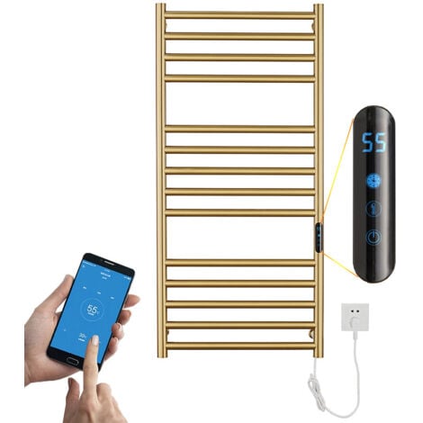 ESIP Seche Serviette Electrique Or, 162 W Chauffe-Serviettes 110x52x12 cm Porte-Serviettes Chauffant Électrique Mural Température Constante Intelligente Radiateur de Salle de Bain