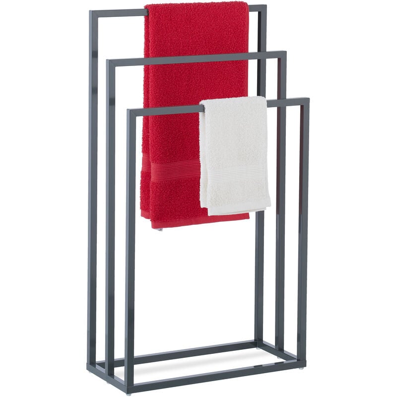 Relaxdays - Sèche-serviettes, 3 barres, acier, HxLxP : 83 x 46 x 21 cm, support non fixe pour salle de bain, anthracite