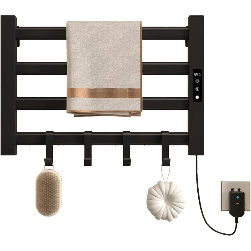 Sèche Serviettes Électrique, 55x35cm Petit 80W Porte Chauffe Serviettes électrique Economie d'énergie avec Minuterie,LCD Écran Tactile,Thermostat