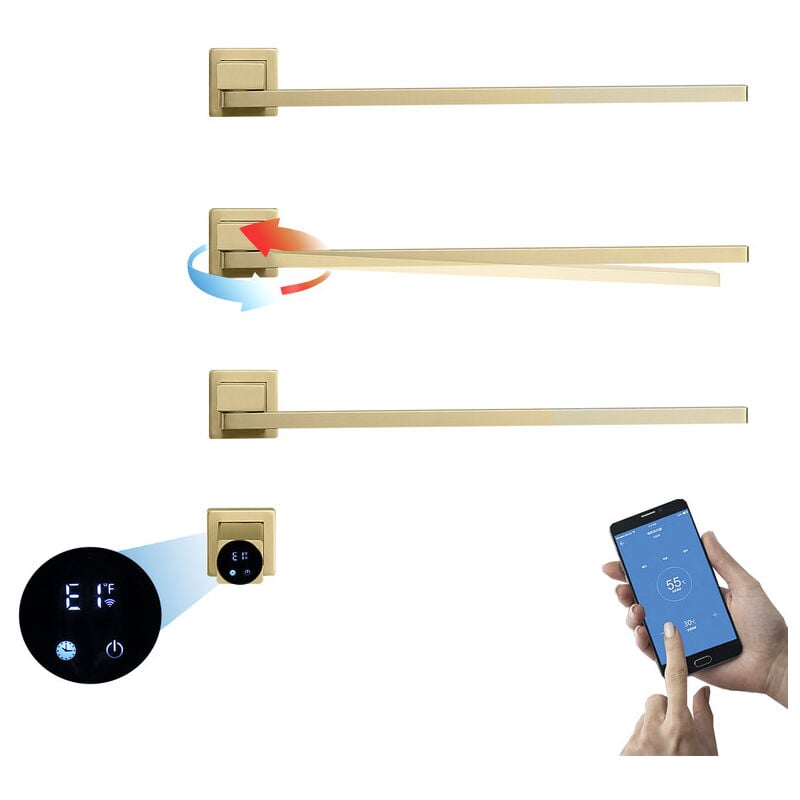 Sèche-Serviettes Électrique, 66W Radiateur Salle de Bain avec Affichage Digital Porte-Serviettes Électrique WiFi Seche Serviette Rotatif à 180°