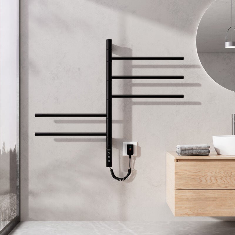 Sèche-Serviettes Électrique 660×420mm, Rotation 180° Chauffe Serviette Salle De Bain, sèche Serviette Intelligent à Température Constante WiFi,