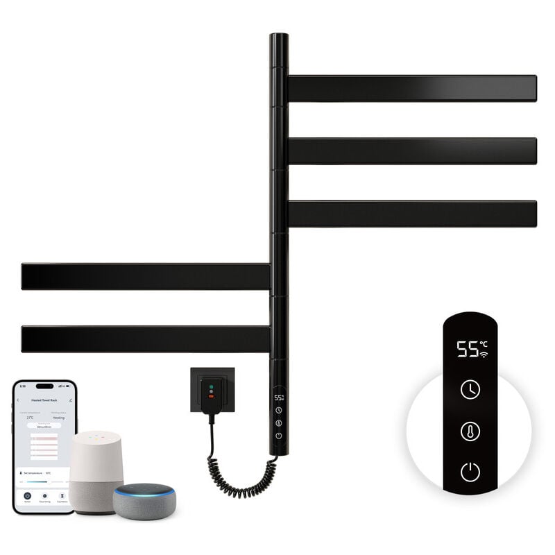 Sèche-Serviettes Électrique 675×450 mm,Rotation 180° Chauffe Serviette Salle de Bain, sèche Serviette Intelligent à température constante WiFi,