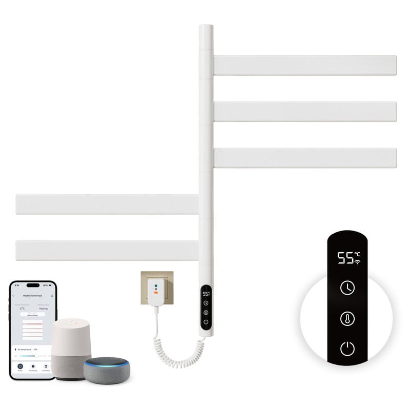 Sèche-Serviettes Électrique 675×450 mm, Rotation 180° Chauffe Serviette Salle de Bain, Sèche Serviette Intelligent à température constante WiFi,