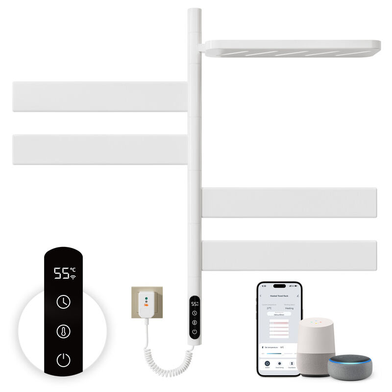 Sèche-Serviettes Électrique 760×450 Mm, Rotation 180° Chauffe Serviette Salle De Bain, sèche Serviette Intelligent à Température Constante WiFi,