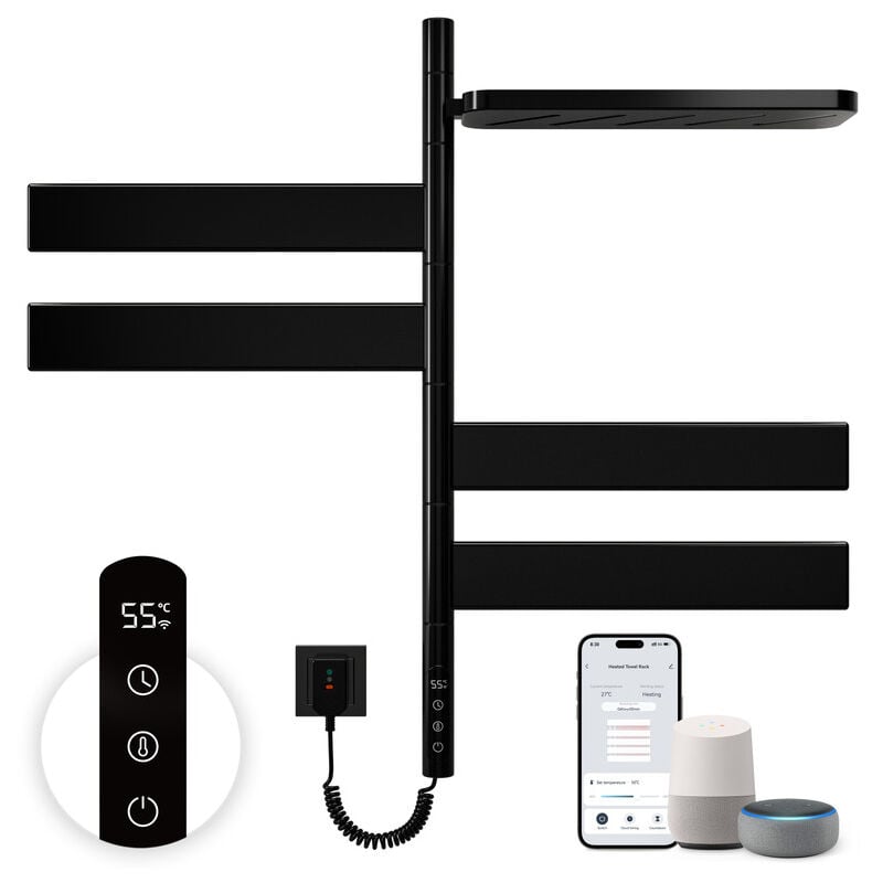 Sèche-Serviettes Électrique 760×450 Mm, Rotation 180° Chauffe Serviette Salle De Bain, sèche Serviette Intelligent à Température Constante WiFi,