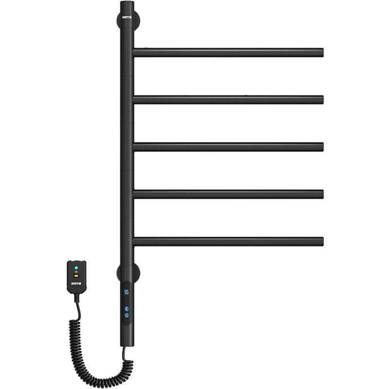 Sèche-Serviettes Électrique avec 5 Barres Porte-Serviettes Chauffant Pivotant à 180 °, 82W 42 66cm Chauffe-Serviettes électrique Mural avec