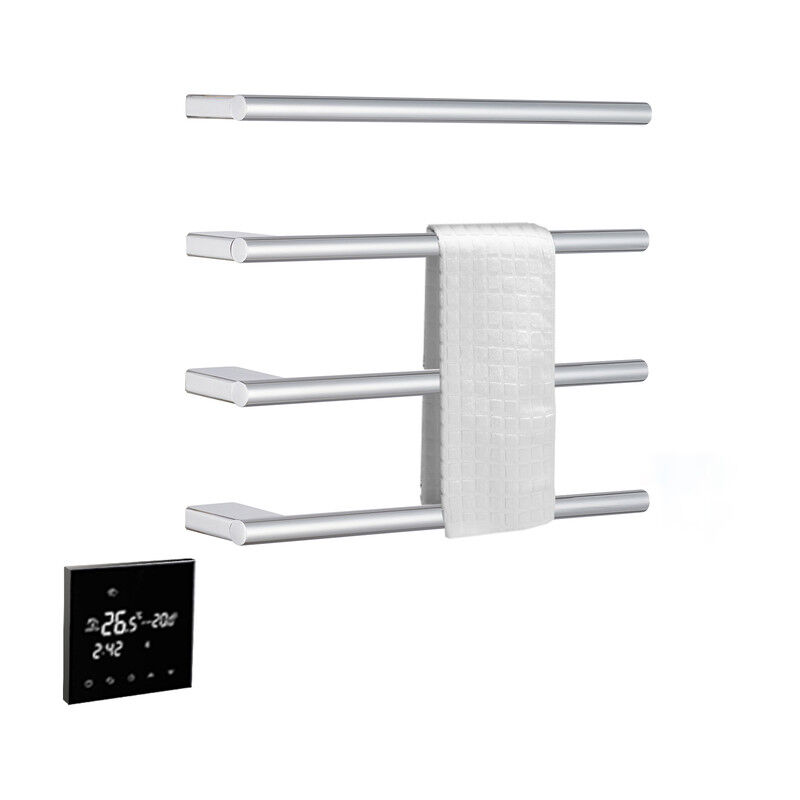 Sèche-Serviettes Électrique Mural 55W Radiateur Porte-Serviettes 600×480mm avec, Affichage led et minuterie Acier Inoxydable Porte Serviettes
