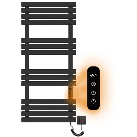 Sèche-Serviettes Électrique Noir 400W 1100  500MM Porte-Serviettes Chauffant avec Minuterie et Écran LED Chauffe-Serviettes électrique Mural 55°C Température Constante Sèche-Serviettes Électrique