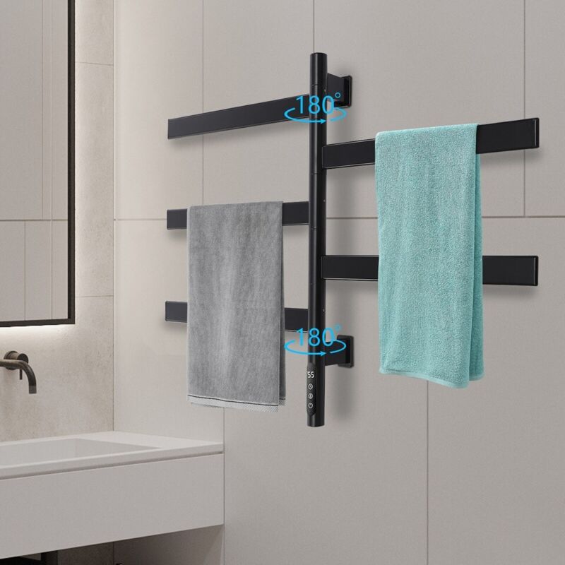 Senderpick - Sèche-serviettes électrique pivotant à 180°, sèche-serviettes électrique pivotant à cinq bras, sèche-serviettes, noir