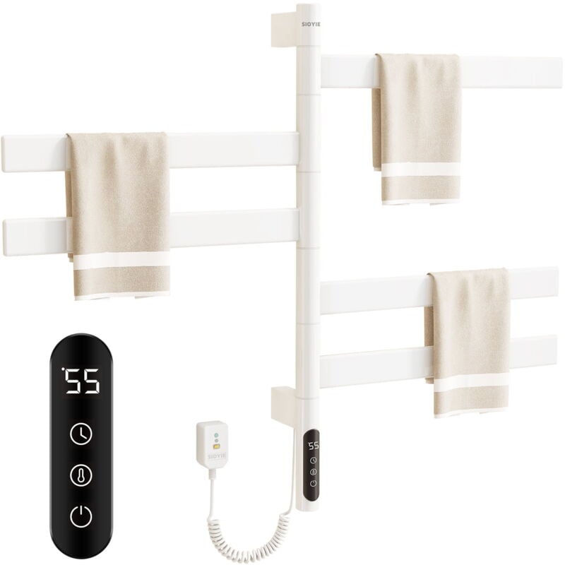 Ugreat - Sèche-serviettes électrique Porte-serviettes chauffant rotatif à 180 ° avec minuterie de 1 à 9 heures, porte-serviettes électrique mural à 5