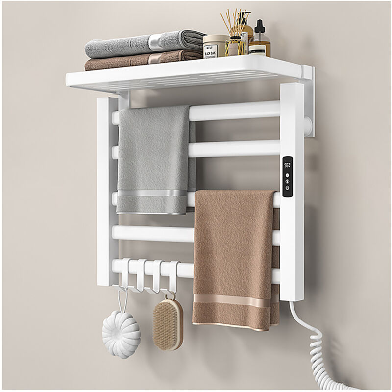 Sèche-serviettes électrique 100W – Affichage numérique – Température réglable 30-70°C – Étanche IPX4 – 4 crochets coulissants