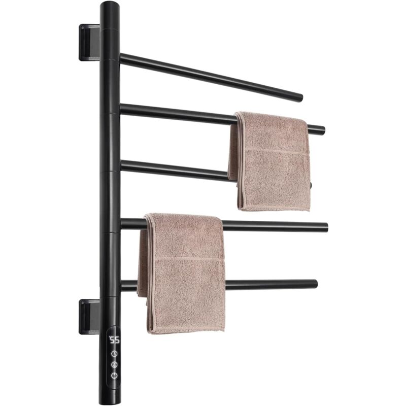 Sèche-serviettes électrique sèche-serviettes mural en métal, température réglable 180° rotation porte-serviettes, radiateur sèche-serviettes IPX5