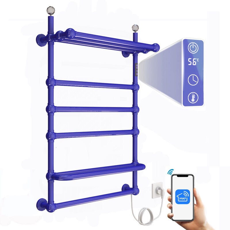 Sèche Serviettes Électrique Mural 80W, 850 600mm WiFi Chauffe-Serviettes Électrique, Intelligent Radiateur Porte-Serviettes Chauffant Électrique de