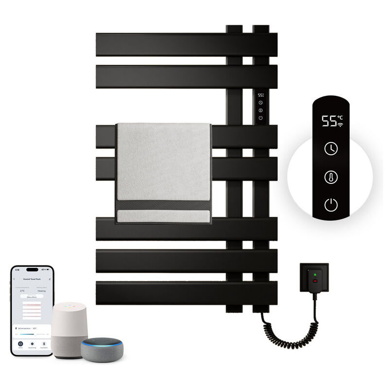 Sèche serviettes,450x720mm wifi Porte serviettes électrique,235W Porte serviettes thermostatique intelligent noir,Avec interrupteur tactile et