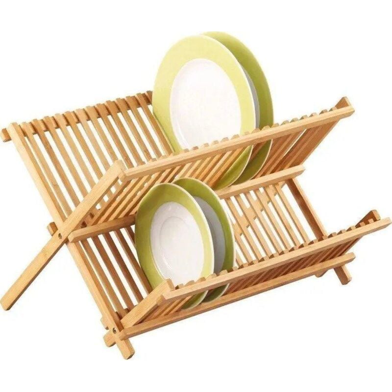 Zeller - Sèche-vaisselle en bambou, égouttoir - 2 niveaux