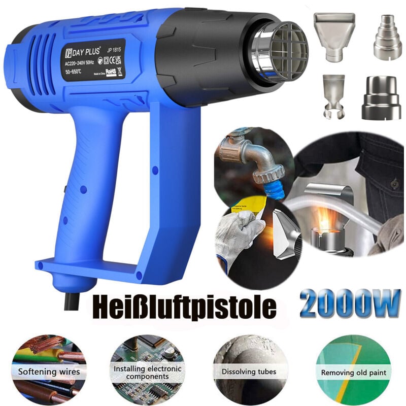 Dayplus - Séchoir à air chaud pistolet à air chaud 2000w température pistolet thermorétractable avec 4 pièces accessoires