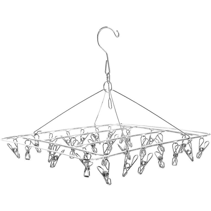 Séchoir à chaussettes, cintre à linge rectangulaire avec 30 pinces à linge pour intérieur et extérieur