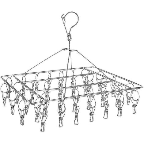 Séchoir à chaussettes en acier inoxydable pour étendoir à linge avec 36 pinces à linge, petit séchoir rectangulaire coupe-vent avec pinces pour suspendre les chaussettes.