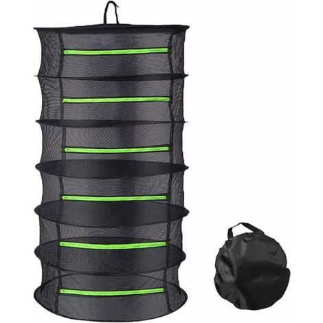 Séchoir à herbes 6 étages pliable en maille filet à suspendre pour plantes. poissons. fleurs. légumes avec fermeture éclair et sac de rangement (60 x 114 cm)