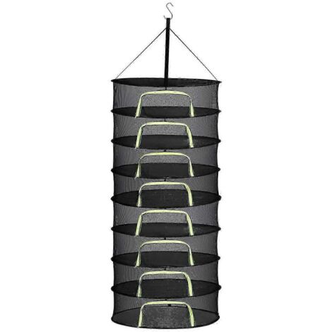 Séchoir à herbes suspendu à plusieurs niveaux, pliable, en filet, avec panier et support de séchage pour fleurs, bourgeons et plantes. Modèle B-8 niveaux.