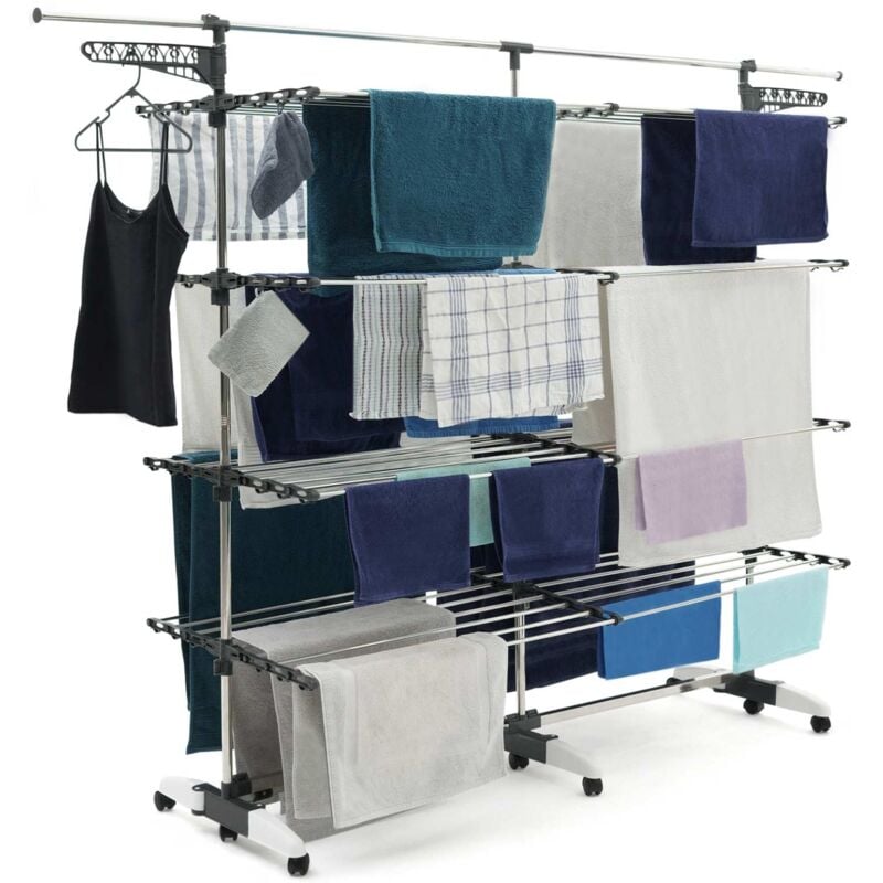 Séchoir à linge 60 m supra xxl gris/blanc 4 niveaux + barre télescopique