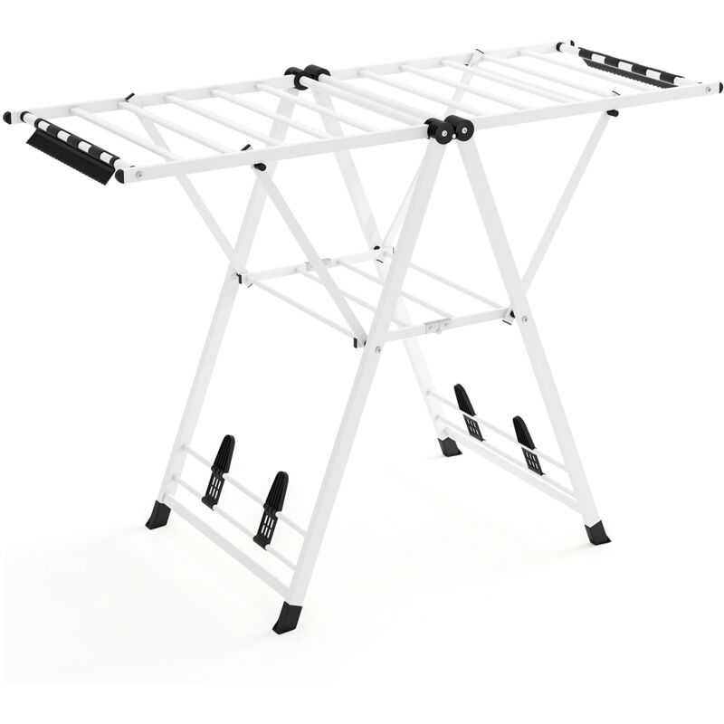 Costway - Séchoir à Linge Autoportant, Étendoir à Linge Pliable en Métal avec Ailes Réglables en Hauteur, 16 Barres de Séchage, Pinces(1,4M,Blanc)