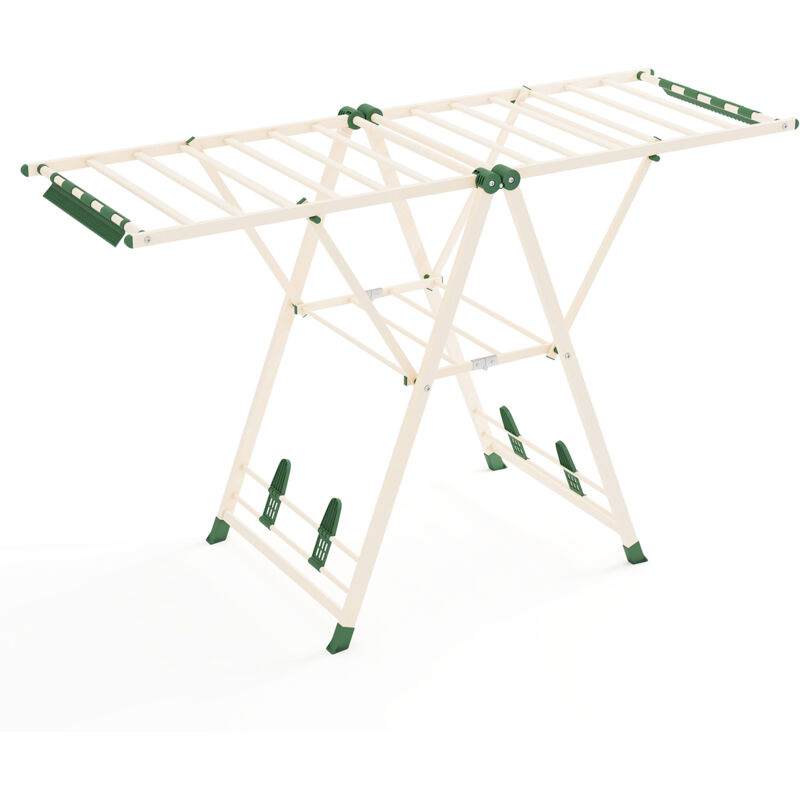 Costway - Séchoir à Linge Autoportant, Étendoir à Linge Pliable en Métal avec Ailes Réglables en Hauteur, 18 Barres de Séchage, Pinces(1,6M,Beige)