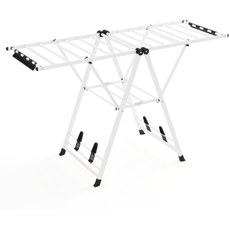 Costway - Séchoir à Linge Autoportant, Étendoir à Linge Pliable en Métal avec Ailes Réglables en Hauteur, 18 Barres de Séchage, Pinces(1,6M,Blanc)