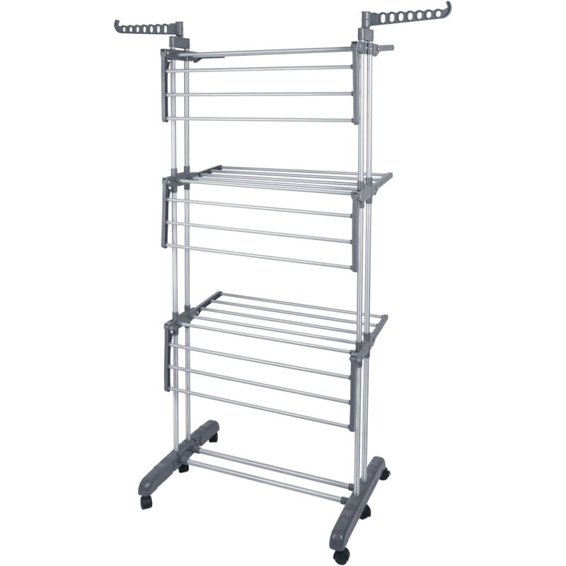 Séchoir à linge avec ailes latérales sur 4 niveaux gris (pieds pliables)