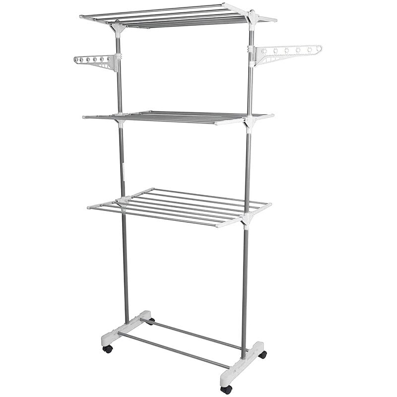 Séchoir à Linge avec Roues, Séchoir Pliable Multifonctionnel à 3 Niveaux, Séchoir Pliable, Séchoir, Porte-Serviettes, pour Intérieur et Extérieur