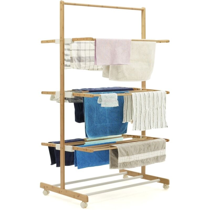 Séchoir à linge bambou RITA 3 niveaux étendoir pliable H.150 cm