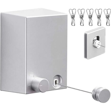 Séchoir à linge d'intérieur rétractable, acier inoxydable, boîtier ABS, argent