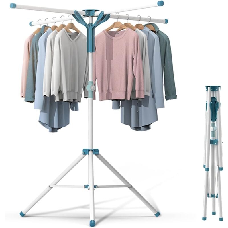 Séchoir à Linge Etendoir à Linge Pliable Intérieur et Extérieur, Sèche Linge avec 4 Bras de Crochet, Hauteur Réglable 110-180cm
