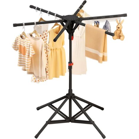 Séchoir à Linge Etendoir à Linge Pliable Intérieur et Extérieur, Sèche Linge avec 4 Bras de Crochet, Hauteur Réglable 120-170cm, Noir