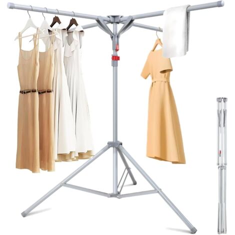 Séchoir à Linge Etendoir à Linge Pliable Intérieur et Extérieur, Sèche Linge avec 4 Bras de Crochet, Hauteur Réglable 130-180cm, Gris