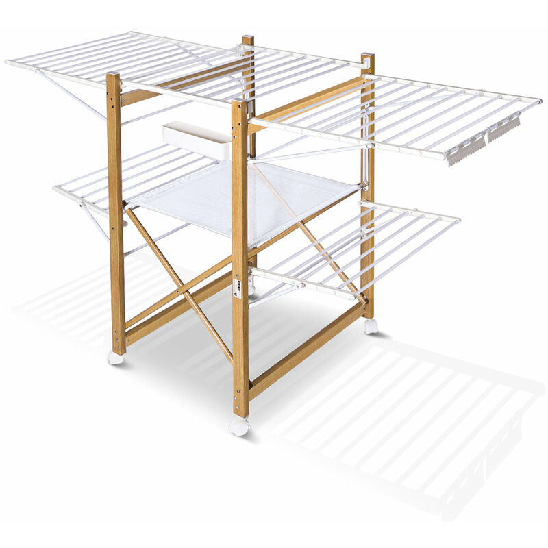 Vounot - Séchoir à linge deluxe pliable avec maille - étendoir mobile extensible - grande capacité 30m de séchage - style bois blanc