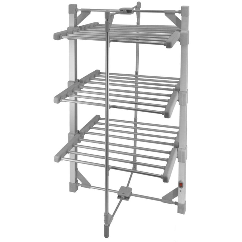 Séchoir à Linge Etendoir Electrique Chauffant 50 à 55°C - 21m en 1 - 112 x 62 x 60 cm - 3 Niveaux à 8 Barres - 220W - Pliable & Compact [Pinces à
