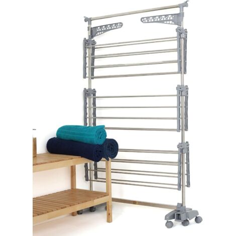 Séchoir à linge étendoir multifonction 25M EXTRA avec 30 accessoires 3 niveaux Gris et Inox