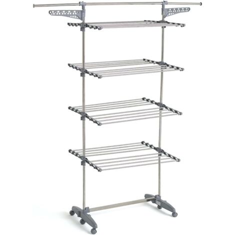 Séchoir à linge étendoir multifonction 30M EXTRA avec 30 accessoires 4 niveaux Gris et Inox