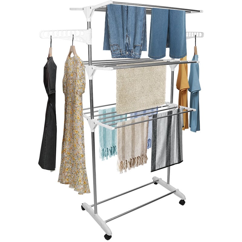 Séchoir à Linge étendoir Pliable Ailes latérales sur 3 Niveaux 75×44×158cm