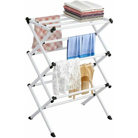 Séchoir à Linge étendoir Pliable Étendoir séchoir à Linge Étendoir Linge Intérieur sur 4 Niveau, Séchoir à Linge Extensible Réglable, Grand Capacité 63x39x98cm，Blanc