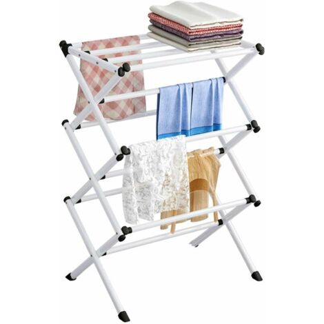 Séchoir à Linge étendoir Pliable Étendoir séchoir à Linge Étendoir Linge Intérieur sur 4 Niveau, Séchoir à Linge Extensible Réglable,  Grand Capacité 63x39x98cm，Blanc