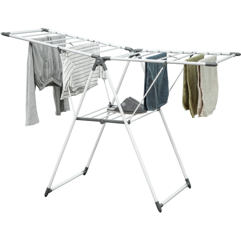 Séchoir à linge - HOMCOM - bras articulés réglables - utilisation intérieure - en métal - 156,5 x 61,5 x 97 cm - blanc