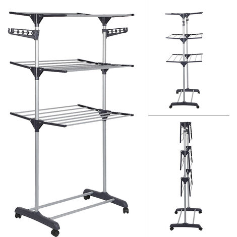 Séchoir à linge inox étendoir pliable gris