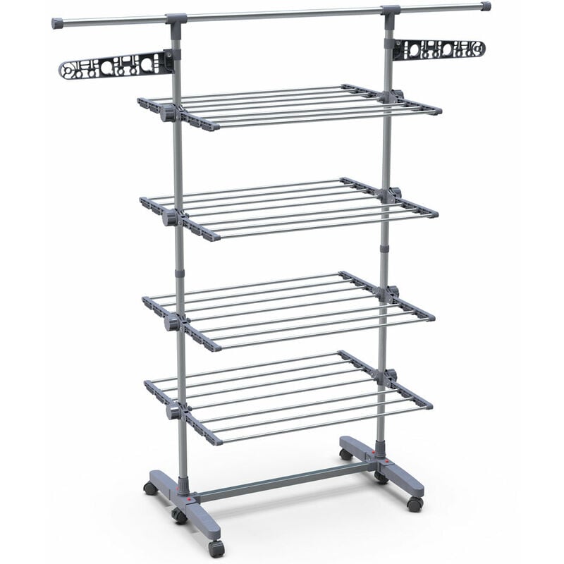 Séchoir à linge inox robuste pliable - étendoir mobile 4 niveaux - ailes pliables - barre télescopique extensible - Vounot