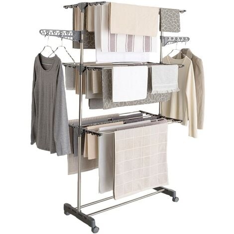 Séchoir à linge inox IDMARKET MAXIMA - Gris - Pliable - H.145 CM